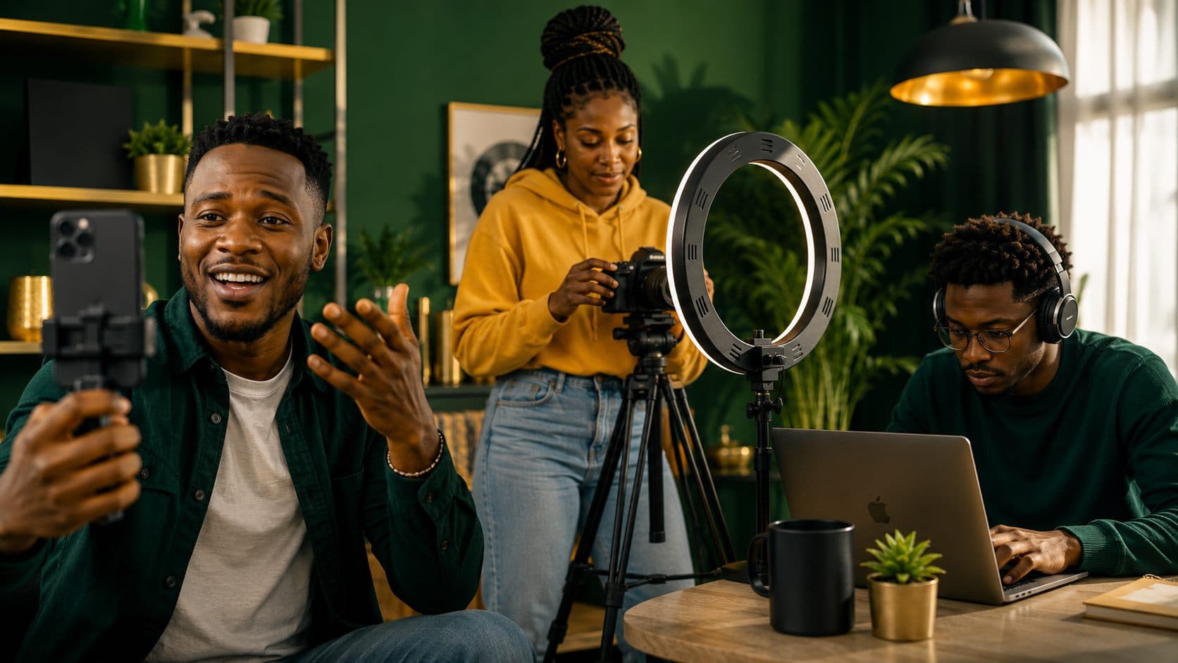 Creators filming, recording, and editing together
